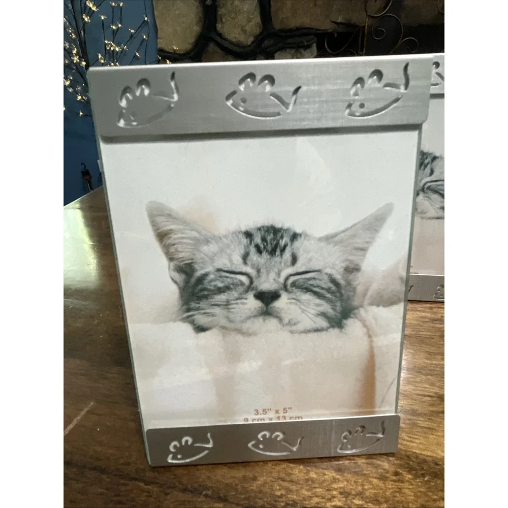 Metal Pet Photo Frame Paw Prints‎ Mouse Lot If 3 Holds Picture 3.5